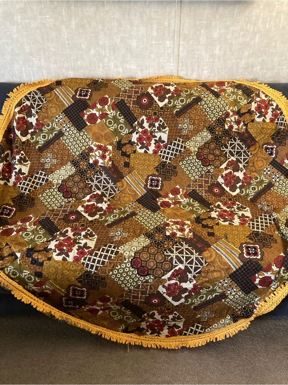 Vintage Tablecloth Round Fringe Harvest Gold MCM Vintage 50